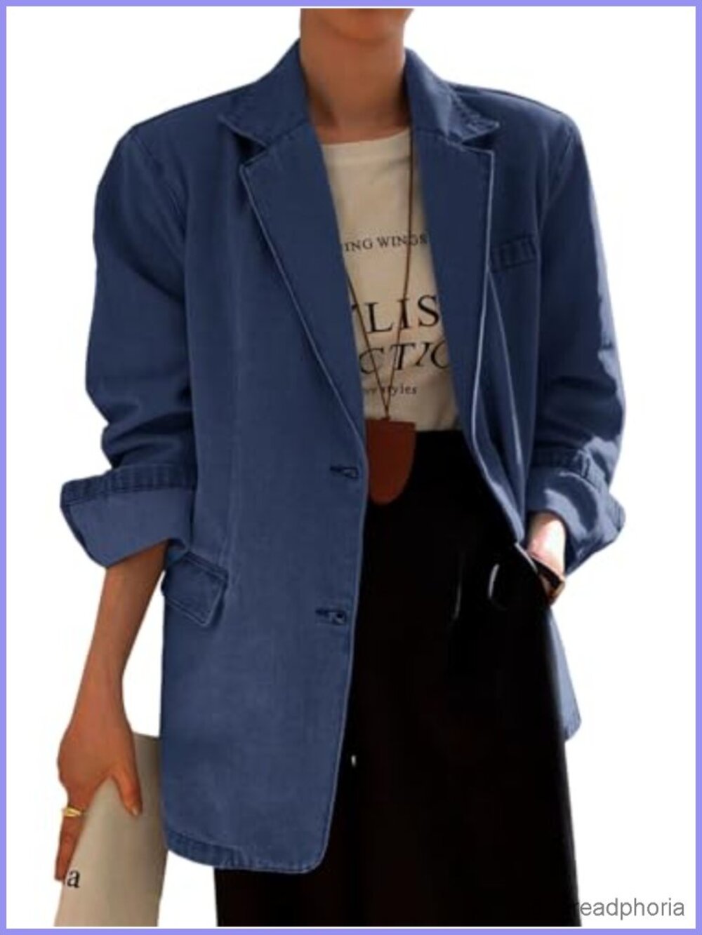 Oversized Denim Blazer Relaxed Boyfriend Fit Long Sleeve Open Front